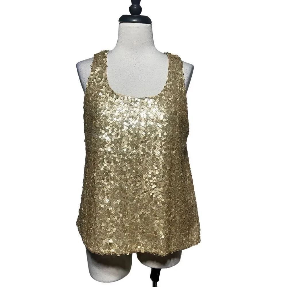 Vince Camuto Size X Small NWT Gold Sequined Sleeveless Asymmetrical Top